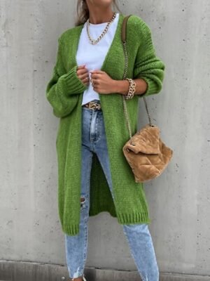 Casual Loose Pure Colour Open Front Long Sleeve Long Cardigan - Image 9