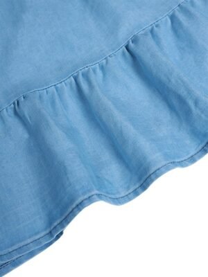 Casual Loose Pure Colour Shirt Collar Half Sleeve Midi Denim Dress - Image 10