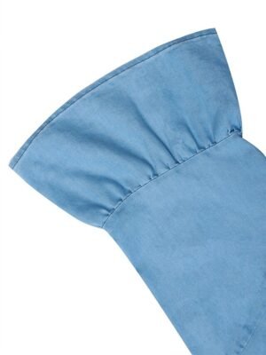 Casual Loose Pure Colour Shirt Collar Half Sleeve Midi Denim Dress - Image 11