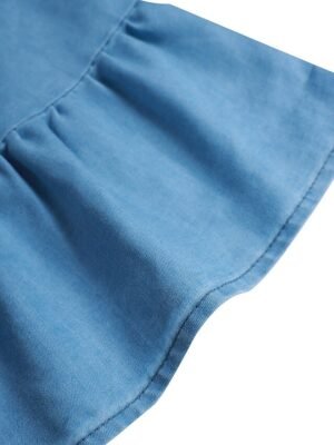 Casual Loose Pure Colour Shirt Collar Half Sleeve Midi Denim Dress - Image 9