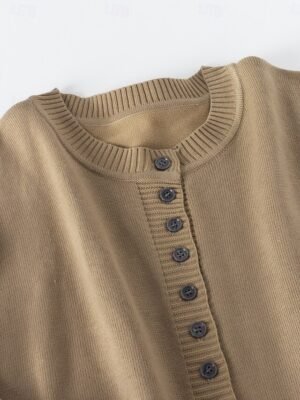 Casual Loose Pure Colour Stand Collar Long Sleeve Regular Cardigan - Image 7