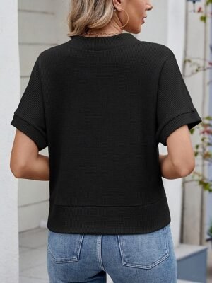 Casual Loose Pure Colour V Neck Button Short Sleeve Cardigan - Image 14