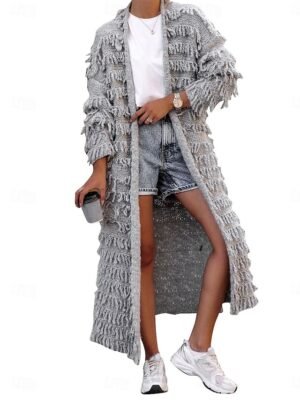 Casual Loose Pure Open Front Long Sleeve Long Cardigan - Image 1