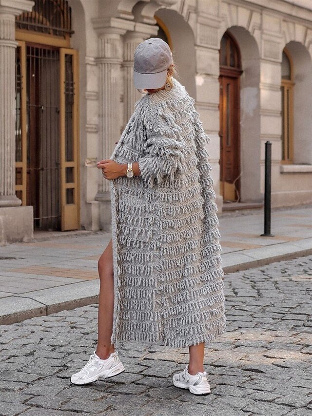 Casual Loose Pure Open Front Long Sleeve Long Cardigan - Image 2