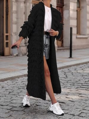 Casual Loose Pure Open Front Long Sleeve Long Cardigan - Image 5