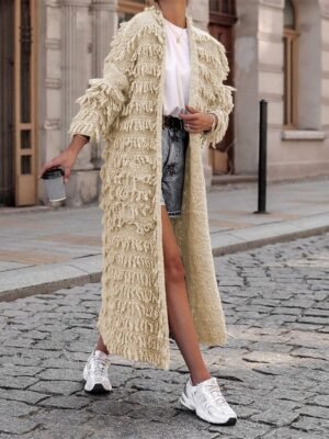 Casual Loose Pure Open Front Long Sleeve Long Cardigan - Image 8
