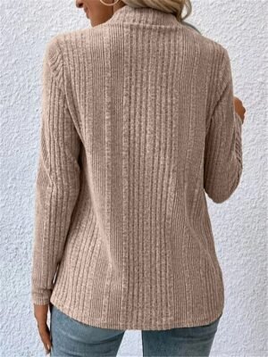 Casual Loose Pure Ribbed Open Front Long Sleeve Long Cardigan - Image 2