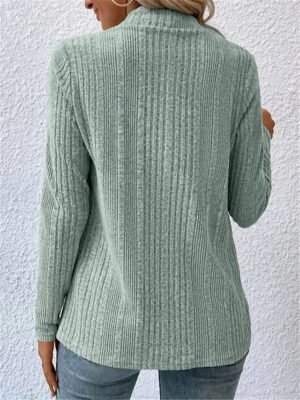 Casual Loose Pure Ribbed Open Front Long Sleeve Long Cardigan - Image 6