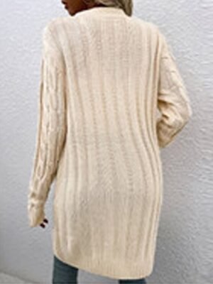 Casual Loose Pure Ribbed V Neck Long Sleeve Long Cardigan - Image 2