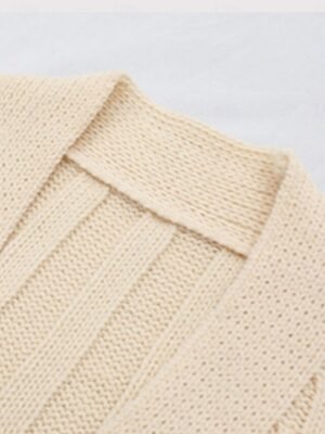 Casual Loose Pure Ribbed V Neck Long Sleeve Long Cardigan - Image 5