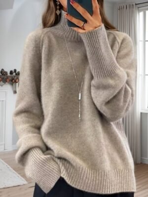 Casual Loose Pure Turtleneck Long Sleeve Pullover Sweater - Image 12