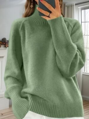 Casual Loose Pure Turtleneck Long Sleeve Pullover Sweater - Image 14