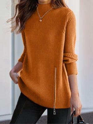 Casual Loose Pure Turtleneck Long Sleeve Long Knitted Sweater - Image 3