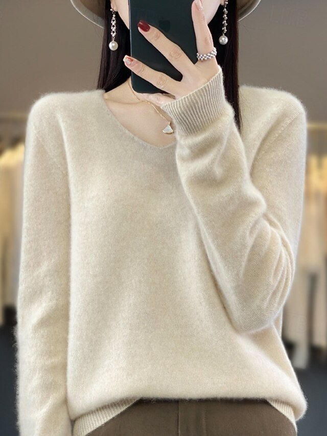 Casual Loose Pure V Neck Long Sleeve Jumper - Image 1