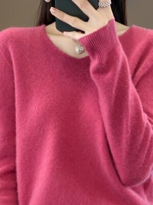 Casual Loose Pure V Neck Long Sleeve Jumper - Image 3