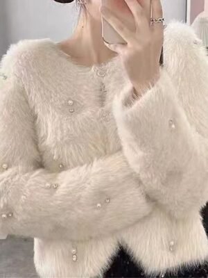 Casual Loose Pure V Neck Long Sleeve Sweater Cardigan - Image 4