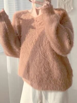 Casual Loose Pure V Neck Long Sleeve Sweater - Image 6