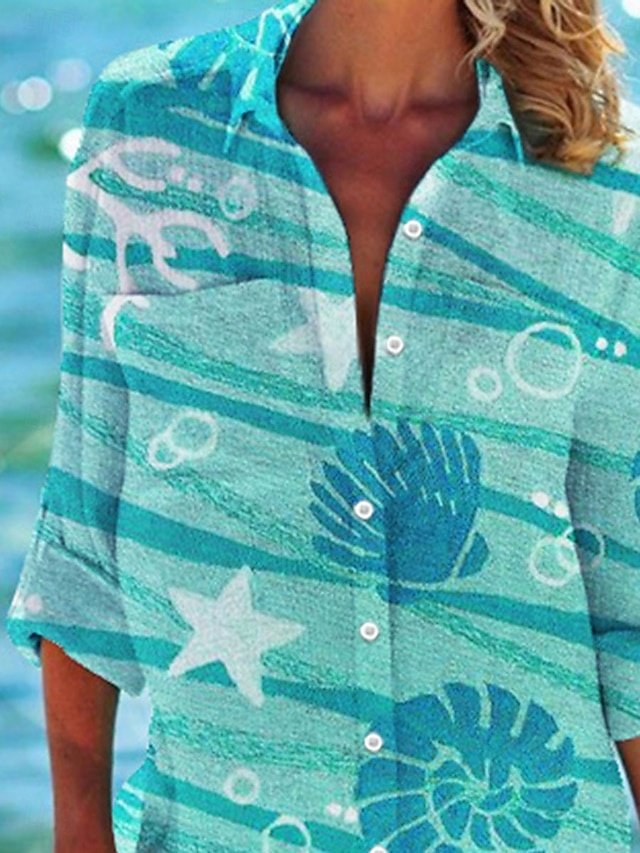 Casual Loose Rainbow Print Shirt Collar Long Sleeve Mini Shirt Dress - Image 2