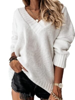Casual Loose Solid Colour V Neck Long Sleeve Cardigan - Image 8