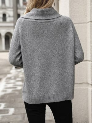 Casual Loose Solid Cowl Neck Off Shoulder Long Sleeve Knit Jumper - Image 3