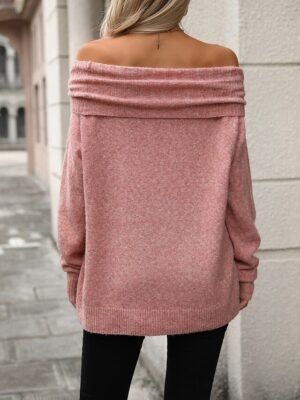Casual Loose Solid Cowl Neck Off Shoulder Long Sleeve Knit Jumper - Image 7