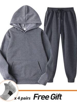 Casual Loose Solid Crew Neck Long Sleeve Velvet Tracksuit - Image 16