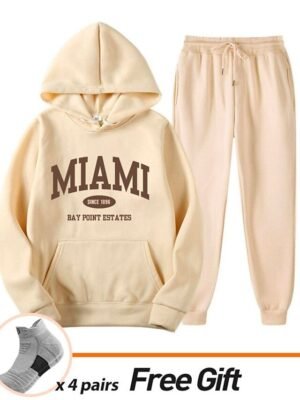 Casual Loose Solid Crew Neck Long Sleeve Velvet Tracksuit - Image 17
