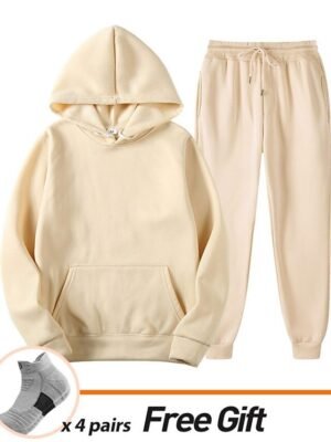 Casual Loose Solid Crew Neck Long Sleeve Velvet Tracksuit - Image 2