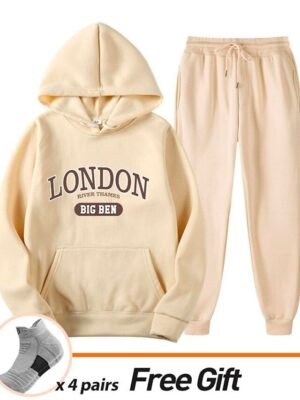 Casual Loose Solid Crew Neck Long Sleeve Velvet Tracksuit - Image 22