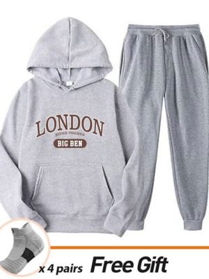 Casual Loose Solid Crew Neck Long Sleeve Velvet Tracksuit - Image 23