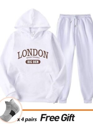 Casual Loose Solid Crew Neck Long Sleeve Velvet Tracksuit - Image 24