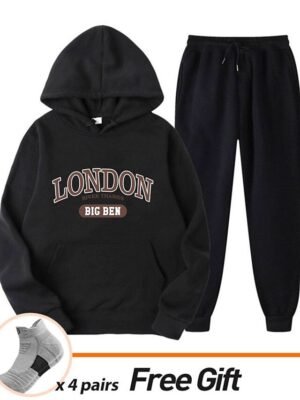 Casual Loose Solid Crew Neck Long Sleeve Velvet Tracksuit - Image 25