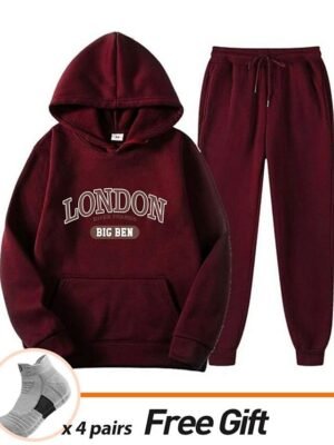 Casual Loose Solid Crew Neck Long Sleeve Velvet Tracksuit - Image 26