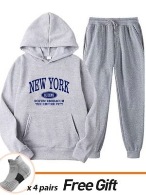 Casual Loose Solid Crew Neck Long Sleeve Velvet Tracksuit - Image 29