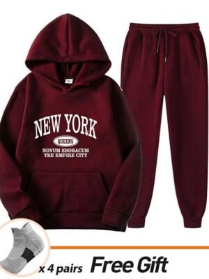 Casual Loose Solid Crew Neck Long Sleeve Velvet Tracksuit - Image 31