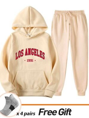 Casual Loose Solid Crew Neck Long Sleeve Velvet Tracksuit - Image 32
