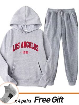 Casual Loose Solid Crew Neck Long Sleeve Velvet Tracksuit - Image 33