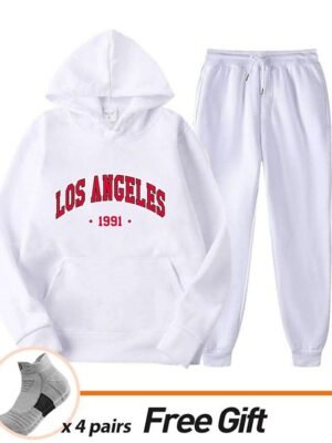 Casual Loose Solid Crew Neck Long Sleeve Velvet Tracksuit - Image 34