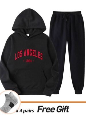 Casual Loose Solid Crew Neck Long Sleeve Velvet Tracksuit - Image 35