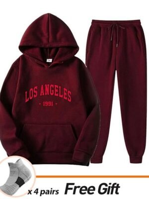 Casual Loose Solid Crew Neck Long Sleeve Velvet Tracksuit - Image 36
