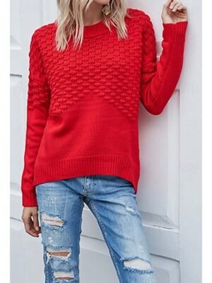 Casual Loose Solid Crew Neck Long Sleeve Long Knitted Top - Image 4