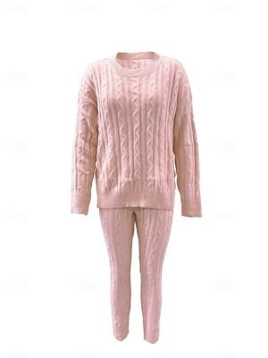 Casual Loose Solid Crew Neck Long Sleeve Knitted Top - Image 5
