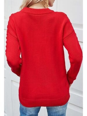 Casual Loose Solid Crew Neck Long Sleeve Long Knitted Top - Image 5
