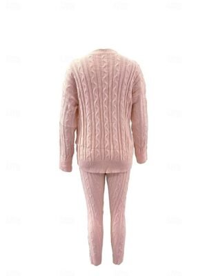 Casual Loose Solid Crew Neck Long Sleeve Knitted Top - Image 6