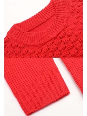 Casual Loose Solid Crew Neck Long Sleeve Long Knitted Top - Image 6