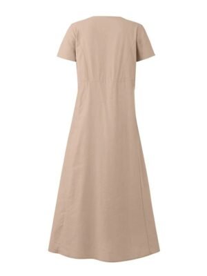 Casual Loose Solid Crew Neck Short Sleeve Maxi Dress - Image 12