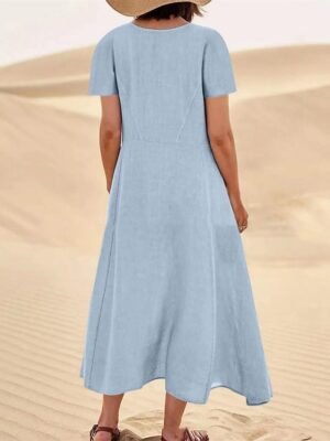 Casual Loose Solid Crew Neck Short Sleeve Maxi Dress - Image 17