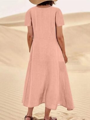 Casual Loose Solid Crew Neck Short Sleeve Maxi Dress - Image 21