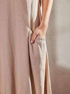 Casual Loose Solid Crew Neck Short Sleeve Maxi Dress - Image 6