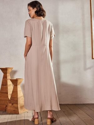 Casual Loose Solid Crew Neck Short Sleeve Maxi Dress - Image 9